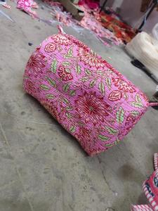 Artisan Inspired Pink Cotton Quilted Cosmetic Bag Tropical Floral Print Zipper <b>Makeup</b> Pouch Wholesale Travel Toiletry <b>Case</b> - Product Image 6