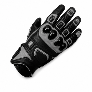 Guantes de Motociclista Negros y Grises de Primera Calidad, Protección Rígida en los Nudillos, Palma de Cuero, Antideslizantes, Pantalla Táctil, Dedos Completos - Product Image 1