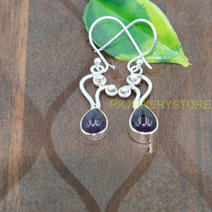 Boucles d'oreilles pendantes en argent sterling 925 avec pierres d'améthyste violette naturelle, bijoux cadeau pour femme - Product Image 5