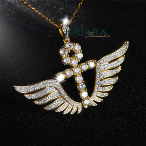 Moissanite <b>Angel</b> Wings Pendant 925 Silver 18K Gold Plated Round Brilliant Cut Unisex Luxury Everyday Wear - Product Image 1