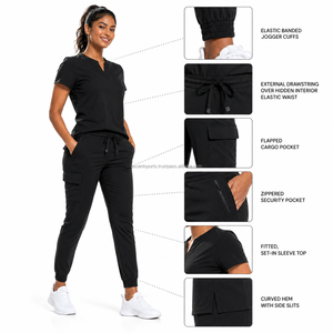 Ensemble de blouses médicales classiques pour hôpital, tissu infroissable, taille ajustable avec cordon, uni sans logo, vente en gros pour le personnel - Product Image 5