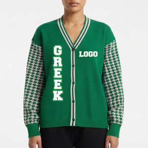 <b>Customized</b> Ladies Green Sorority Winter Vintage Sweater University Greek Cardigan V Neck Varsity Plaid Green Women - Product Image 3