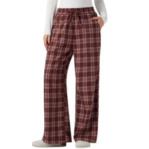 Pantalon décontracté à taille haute, coupe ample, à carreaux, en tissu Oxford, avec cordon de serrage, polyvalent, long, pour l'été - Product Image 1