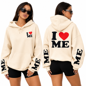 Sudaderas Extra Grandes para Mujer, Mezcla de Algodón, Estampado Gráfico con Texto, Hombros Caídos, Bolsillo Canguro, Ropa Urbana de Otoño e Invierno, Fabricante - Product Image 1