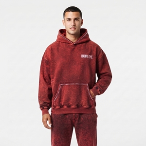 Sudadera con capucha roja extragrande para hombre con ribete de diamantes de imitación y bolsillo frontal, sudadera informal de algodón y felpa para invierno - Product Image 2