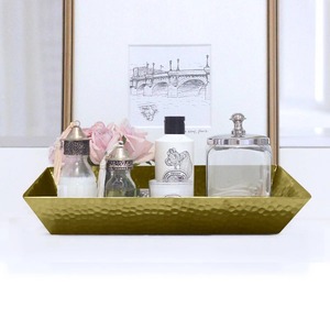 Organisateur de comptoir moderne en acier inoxydable doré pour salle de bain et bureau, plateau de rangement à compartiment unique pour produits de soin et cosmétiques - Product Image 3