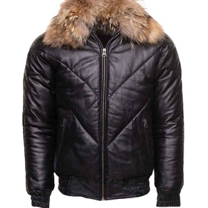 Chaqueta Bomber de Piel de Oveja Genuina para Hombre, de Alta Calidad, Cuello en V, Hecha a Mano, Transpirable, con Cierre de Cremallera, Talla Grande - Product Image 1