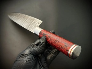 Custom Handmade Modern Ambidextrous Chef <b>Knife</b> Damascus Steel Blade 3.0mm Thickness Rose Wood Handle Leather Sheath 8-9.9in - Product Image 5