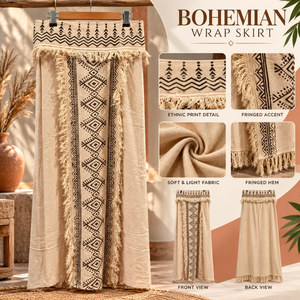 Natural Beige Bohemian Wrap <b>Maxi</b> <b>Skirt</b> Ethnic Tribal Fringe Design | Womens Festival Beach Resort Lightweight Summer Casual Wear - Product Image 5