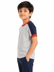 T-shirt en coton à manches raglan pour garçons, décontracté, à col rond, à manches courtes, doux, respirant, pour l'été, color block - Product Image 2
