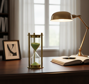 Sablier en laiton avec sable vert, style vintage, horloge décorative pour la maison, le bureau, ou comme cadeau - Product Image 1