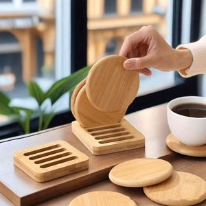 Lightweight Wooden Coaster <b>Set</b> Round Heat Resistant Cup Pad Coffee <b>Tea</b> Mug Glass Anti Slip Table Protection Bar Home Hotel Use - Product Image 6