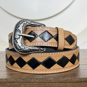 2025 nuevo cinturón con patrón a cuadros hecho a mano cuero mecanizado a mano moda lujo cuero genuino diseñador hebilla cinturón para Unisex - Product Image 4