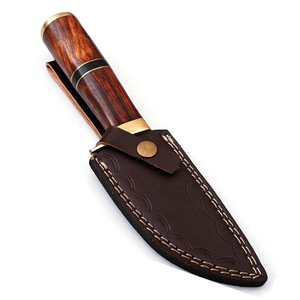Couteau de chasse artisanal en acier Damas, à lame fixe, avec manche en bois et accents en laiton, outil de survie en plein air - Product Image 5