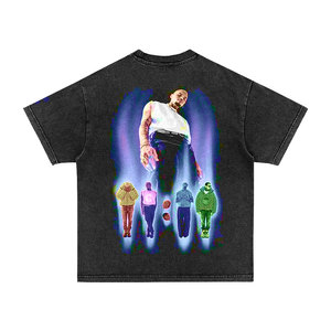 Men's Black Short Sleeve T-Shirt With Colorful Photo Print Street Style O-Neck Regular Fit Jersey Cotton - Product Image 1