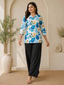 Ensemble coordonné en rayonne de qualité supérieure – Ensemble décontracté à motifs floraux multiples - Product Image 2