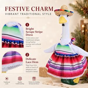 Porch Goose Costume Pink Fiesta <b>Dress</b> Straw Sombrero Garden Statue Clothes Yard Holiday Decor - Product Image 4