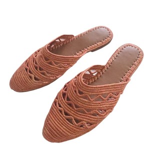 Natural Raffia Mules Women 40, Moroccan Handmade Slippers , Boho Summer Sandals, Leather Sole <b>Slide</b> Shoes - Product Image 1