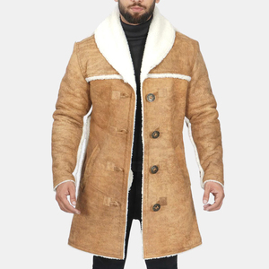 Wholesale <b>Vintage</b> Fur Leather <b>Trench</b> <b>Coat</b> Premium Men's Winter Long Customizable Horn Button Closure - Product Image 1