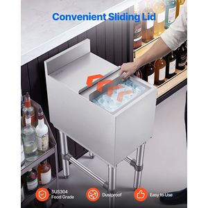 Contenitore per Ghiaccio in Acciaio Inox per Cucina Commerciale, Capacità Massima 29,6 Qt, Coperchio Scorrevole, 12 X 19 X 33 Pollici, Portabottiglie - Product Image 6