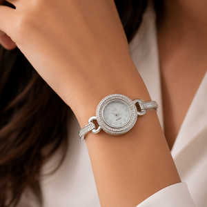 Reloj de Pulsera de Plata de Ley 925 con Cristales Halo de 18 mm para Mujer, Elegante y Lujoso, con Movimiento de Cuarzo, Resistente al Agua 3BAR - Product Image 1