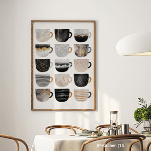 Décoration murale festive, affiche illustrative de collection de tasses à café noir et blanc, art mural moderne pour cuisine - Product Image 3