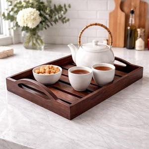 Plateau en bois de bambou, plateau à thé irrégulier en bois, assiette à collation, assiette à gâteau, assiette à petit-déjeuner, assiette à café, assiette à dessert - Product Image 5