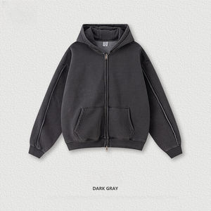 Conjunto de Sudadera con Capucha y Pantalones de Chándal de Forro Polar Grueso Bordado con Cremallera de Cuarto y Efecto Desgastado, Fabricado a Medida - Product Image 6
