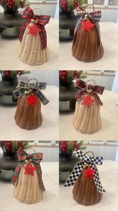 Handmade Rattan Bell Ornament Warm White <b>LED</b> Indoor Hanging Christmas Decor with Plaid Ribbon Traditional Craft - Product Image 5