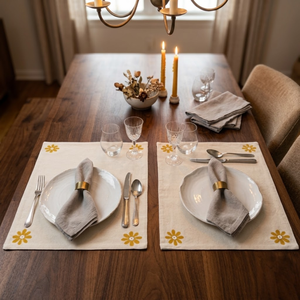 Handmade Cotton Table Mats Set Floral <b>Block</b> Print Durable Washable Reusable Dining Kitchen Decor |Wholesale India Export Quality - Product Image 2