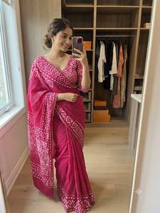 Sari en coton imprimé batik à sequins 6,30 m avec chemisier assorti à séchage rapide pour femme moderne, toutes saisons, tenue décontractée Diwali - Product Image 6