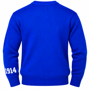 Suéter de Punto Azul Rey para Hombre Phi Beta Sigma, Cuello Redondo, Detalle en la Manga 1914, Cresta Bordada, Cárdigan, Top de Invierno, Lana/Acrílico - Product Image 4