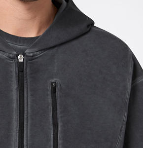 เสื้อฮู้ดซิปแบบสวมใส่สบายทรงหลวมสีพื้นผ้าเจอร์ซีย์เนื้อหนาพิมพ์โลโก้ตามสั่งสำหรับผู้ชาย - Product Image 4