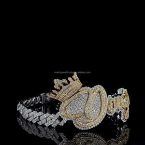 Hip Hop 14mm Pulsera de eslabones cubanos Iced Out 925 Starling Silver Chapado en oro Custom Latter Name Pulseras - Product Image 4