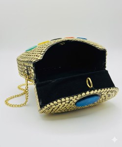 Bolso de Mano de Cuero de Moda con Correa de Cadena Dorada, Colores Mezclados, Patrón Ovalado, Forma Personalizada - Product Image 5
