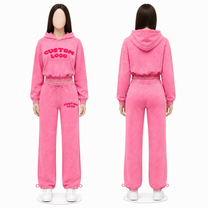 Custom Cropped <b>Zip</b> <b>up</b> Hoodies Sweatpants Set Sweatsuits Jogger Set <b>Women</b> Street wear <b>Women</b> Zipper Tracksuits 2026 - Product Image 1