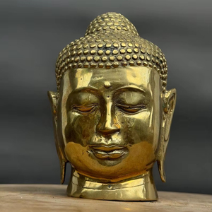 Statue de tête de Bouddha en laiton antique moderne, artisanat en métal fait à la main, décoration d'intérieur - Product Image 1