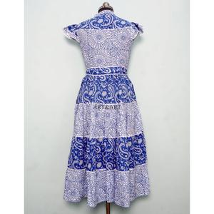 Summer Maxi Dress Short Sleeves Multi Color Cotton Belt Modest Vibe with belt Neck Tie-Front Drift Digital Printed Sweet Natural - Product Image 6