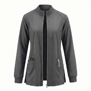 Blouses d'infirmière personnalisables, veste de travail zippée sur le devant, design élégant, manches longues, multi-poches, prix de gros. - Product Image 2