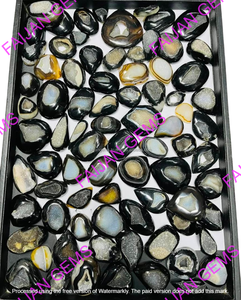 Ágata Negra Natural con Rayas, Gema Suelta con Juego de Color, Cabujones Pulidos de Forma Libre, Piedras de Formas Mixtas para Hacer Collares FAIJAN GEMS - Product Image 2