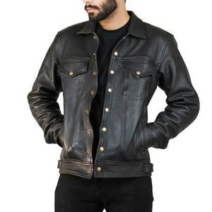 Veste en cuir vintage, veste bomber en cuir, vêtement décontracté élégant pour hommes - Product Image 3