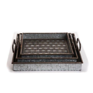 Plateau de service rectangulaire en métal galvanisé de haute qualité avec poignée, style ferme, organisateur en acier pour la décoration intérieure - Product Image 4