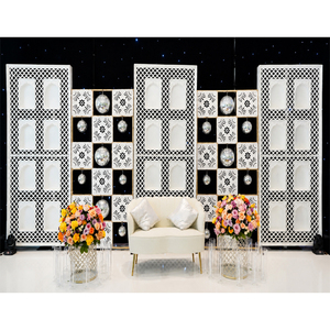 Stylish Black&White Jharokha-Style Wedding <b>Frames</b> Intricate Lattice Work Wood <b>Backdrop</b> Panels Detachable Durable Luxury Moroccan - Product Image 1