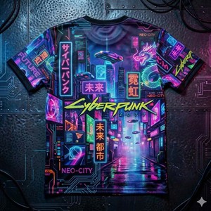T-shirt Personalizzata con Stampa 3D in Sublimazione, 100% Cotone Lavorato a Maglia, Traspirante e ad Asciugatura Rapida, Estetica Cyberpunk Vibrante, Streetwear Neo-Tokyo - Product Image 5