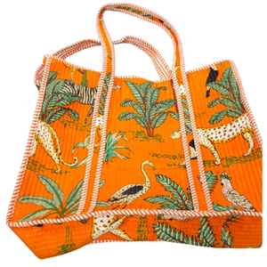 Orange Color Eco Friendly Jaipur Hand Block Print Tote <b>Bag</b> Quilted Cotton Handbag Zipper Closure Daily Use Shopping Gifting - Product Image 1