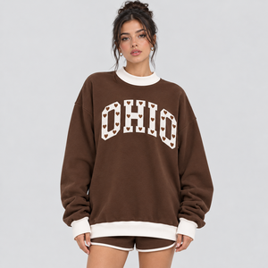 Sudadera de cuello simulado rosa para mujer con hombros caídos, ribete blanco y estampado de letras, estilo casual para el día a día, ropa suave. - Product Image 6