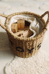 Playful Round <b>Toy</b> Seagrass <b>Storage</b> <b>Basket</b> With Embroidered <b>TOYS</b> Design <b>Basket</b> Vietnam Manufacturer - Product Image 5