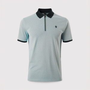 Chemise Homme Blanche à Manches Courtes avec Col Zippé et Bordure Noire, Coupe Droite Décontractée en Maille Unie Respirante avec Poche - Product Image 4