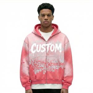 Sweat à capuche zippé en molleton 420 g/m² 100 % coton, coupe classique, écologique, respirant, avec strass, personnalisé, pour homme, effet délavé et vieilli - Product Image 2