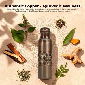 Luxury Fluted Contour Pure Copper Water <b>Bottle</b> Duo Pack Antique <b>Brushed</b> Sheen Reusable Eco Water Container Pair - Product Image 4